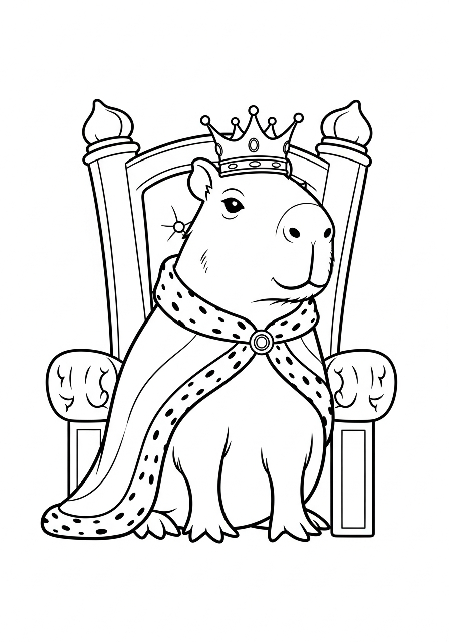 Capybara Coloring Pages 25 Royal king capybara on throne coloring page