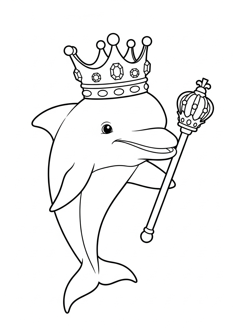 Dolphin Coloring Pages 29 Royal king dolphin wearing crown coloring page
