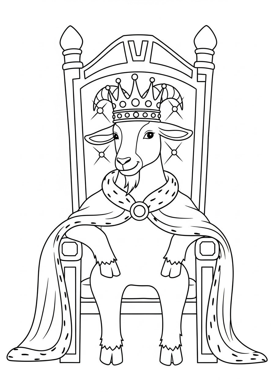 Royal king goat on throne coloring page