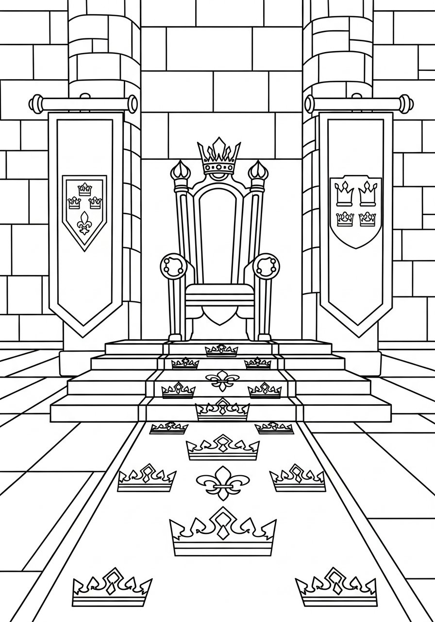 Castle Coloring Pages 15 Royal throne room inside castle coloring page
