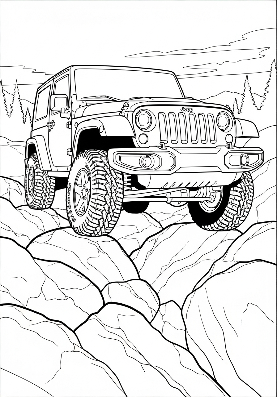 Jeep Coloring Pages 26 Rugged Jeep climbing rocks coloring page