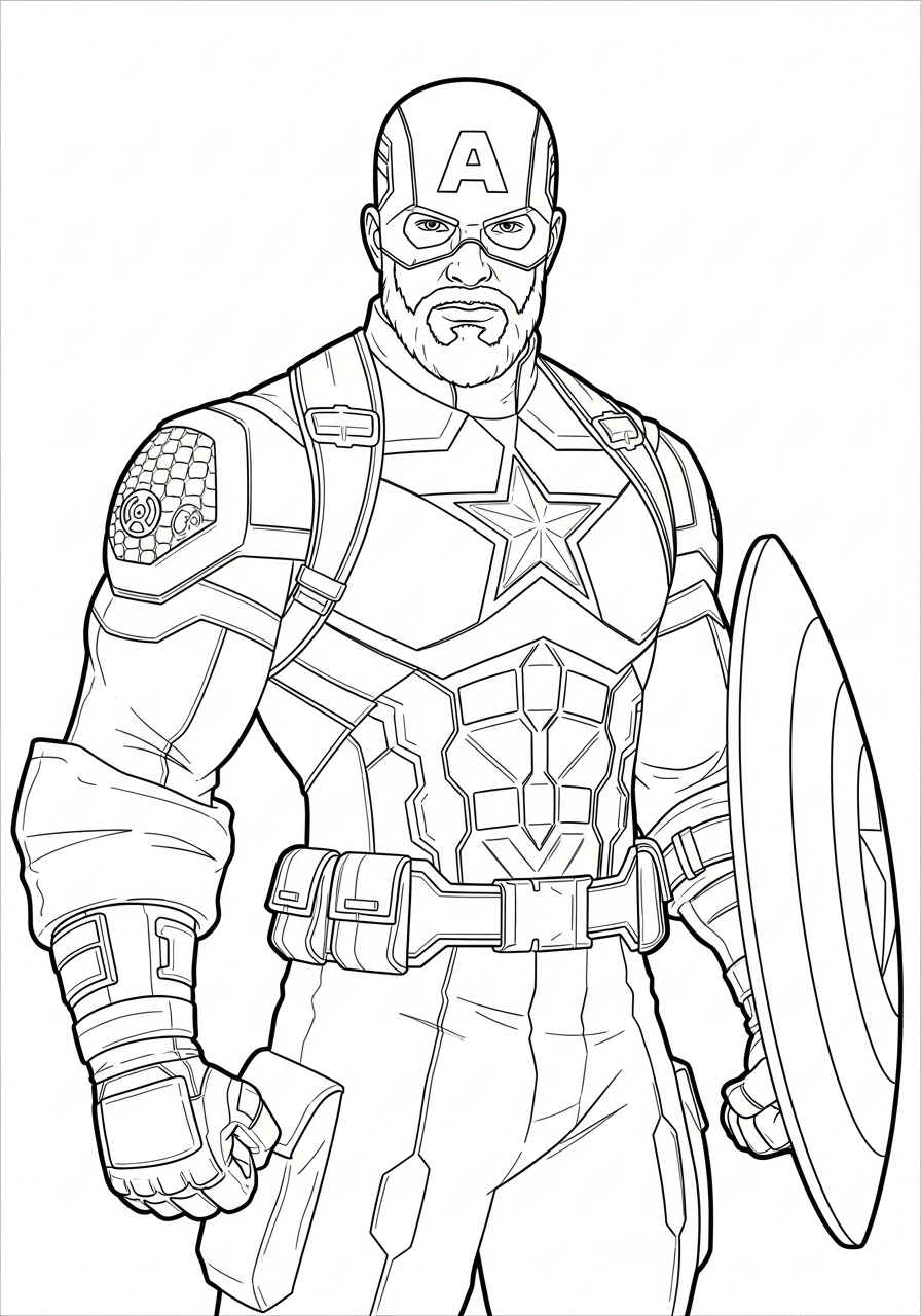 Captain America Coloring Pages 26 Rugged bearded Captain America portrait coloring page