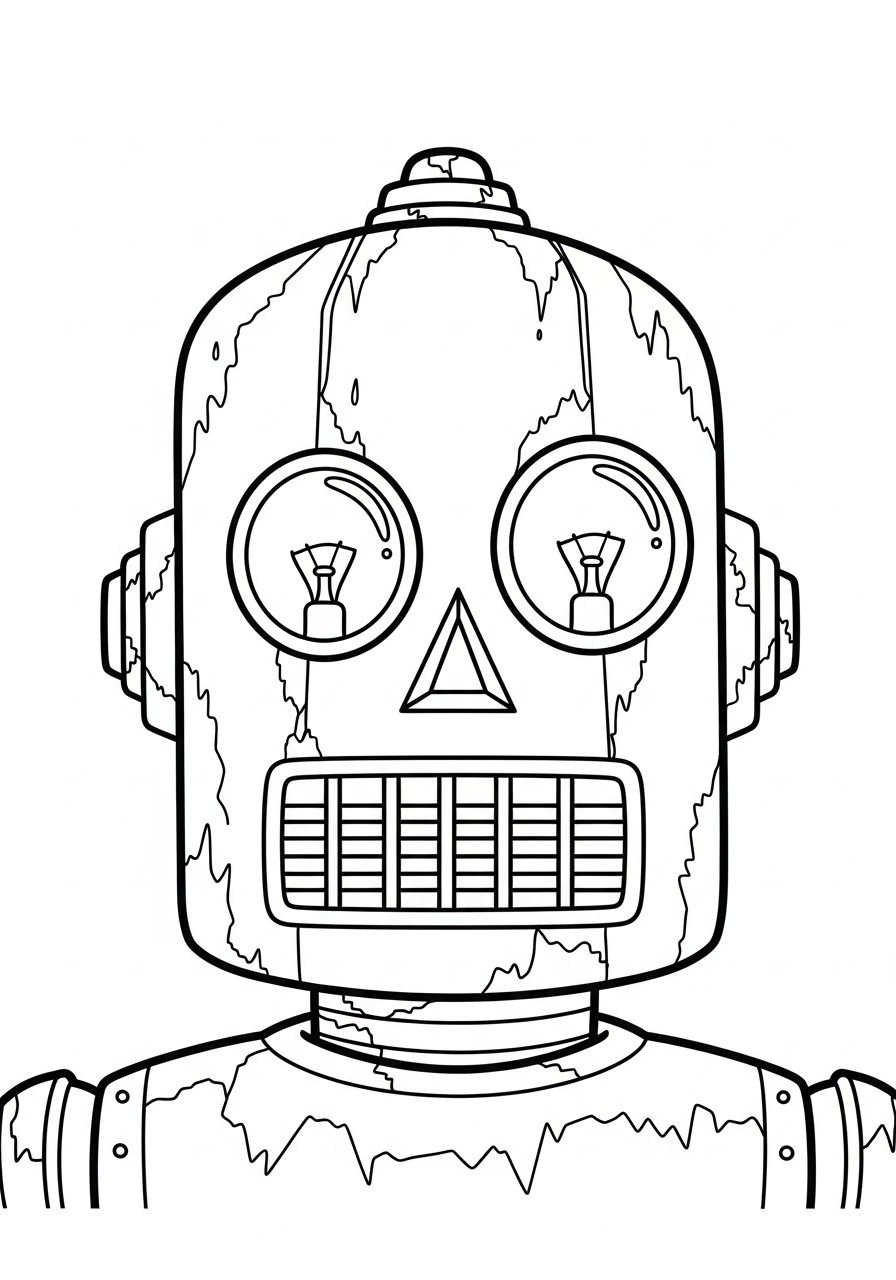 Robot Coloring Pages 33 Rusty robot with lightbulb eyes coloring page