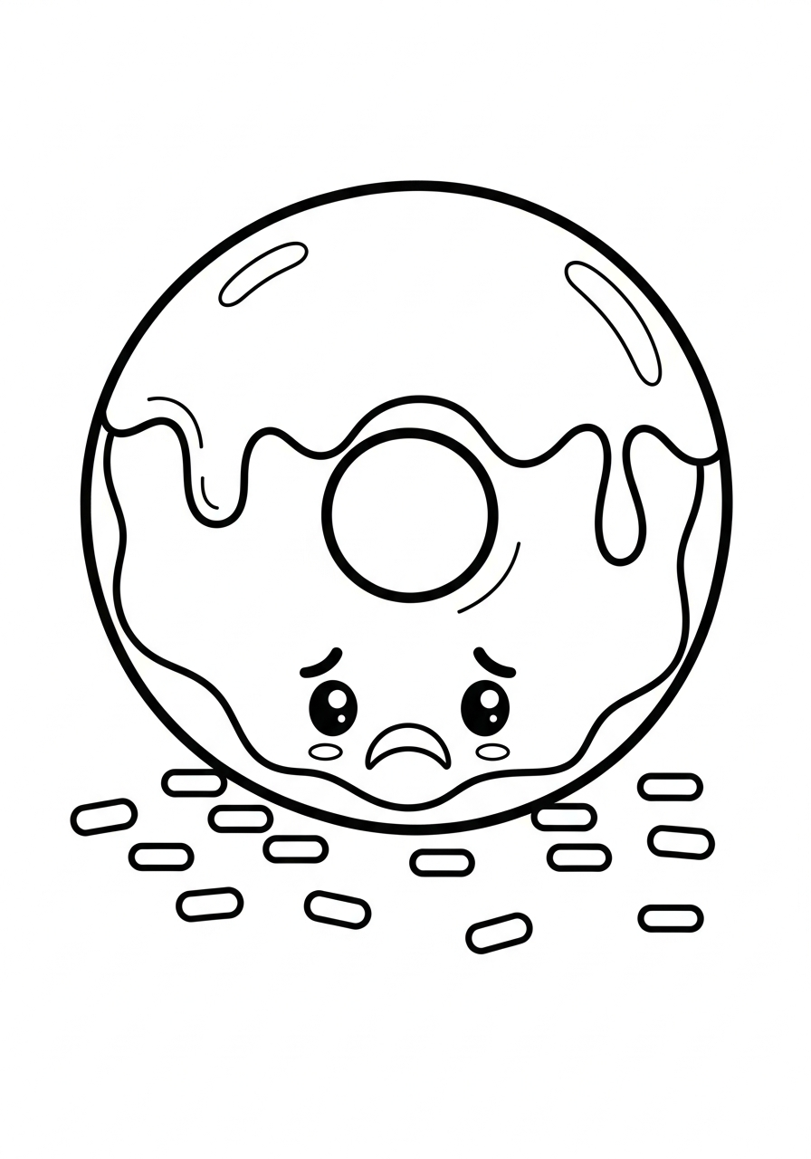 Donut Coloring Pages 29 Sad donut crying over lost sprinkles coloring page