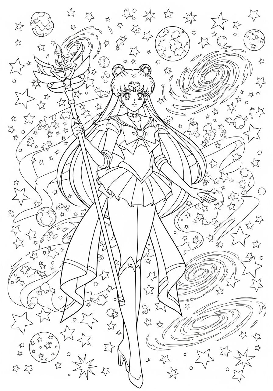 Sailor Moon Coloring Pages 12 Sailor Cosmos galaxy staff coloring page