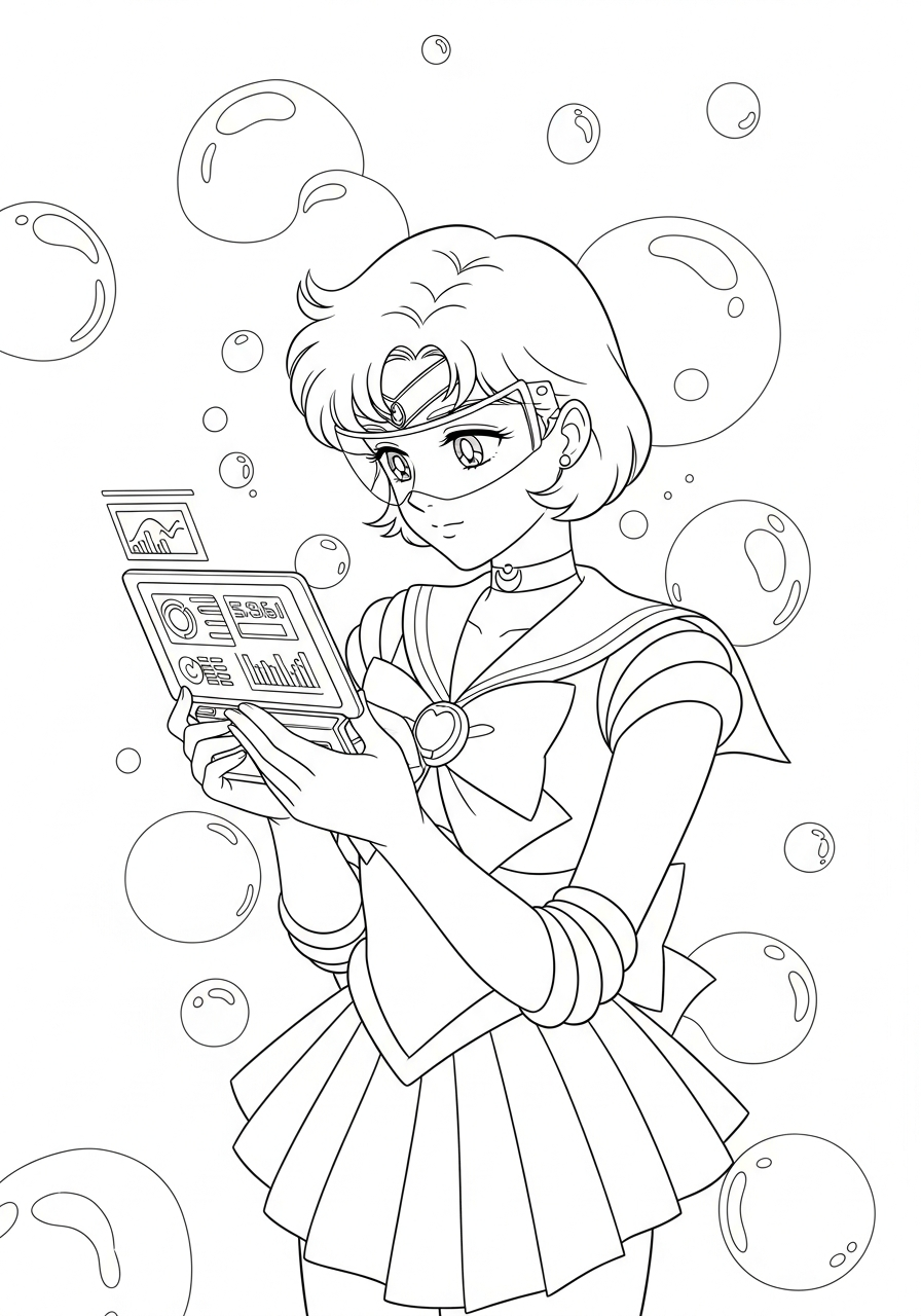 Sailor Moon Coloring Pages 16 Sailor Mercury reading computer coloring page