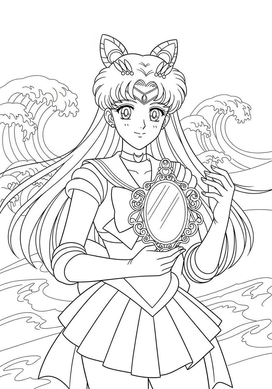 Sailor Moon Coloring Pages 21 Sailor Neptune aqua mirror coloring page