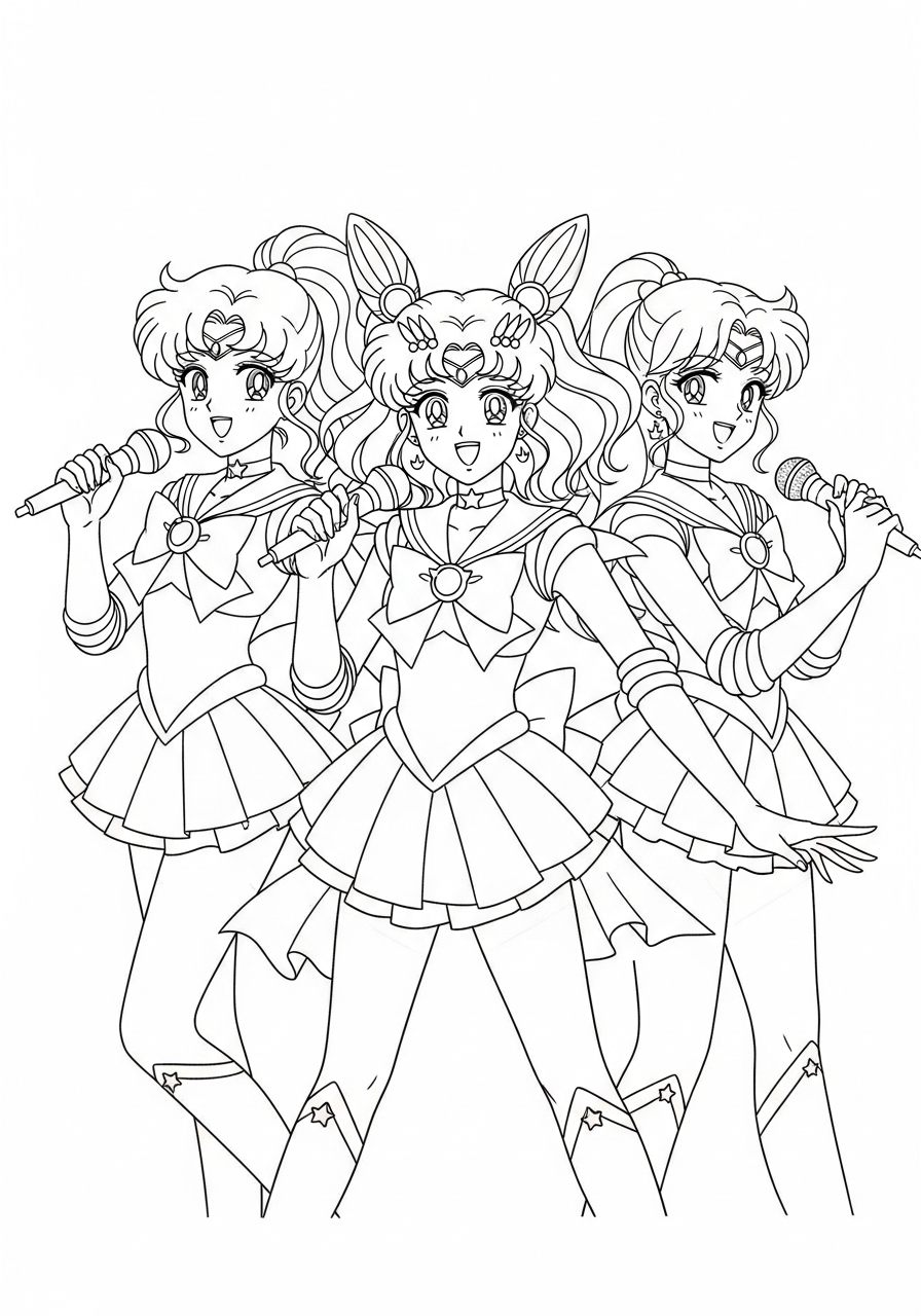 Sailor Moon Coloring Pages 24 Sailor Starlights idol group coloring page