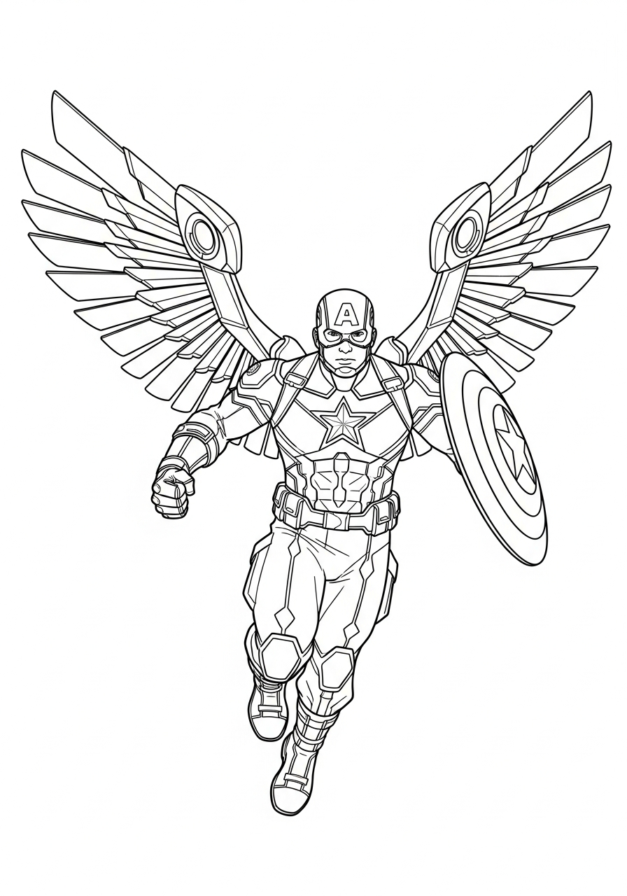 Captain America Coloring Pages 27 Sam Wilson Captain America flying coloring page