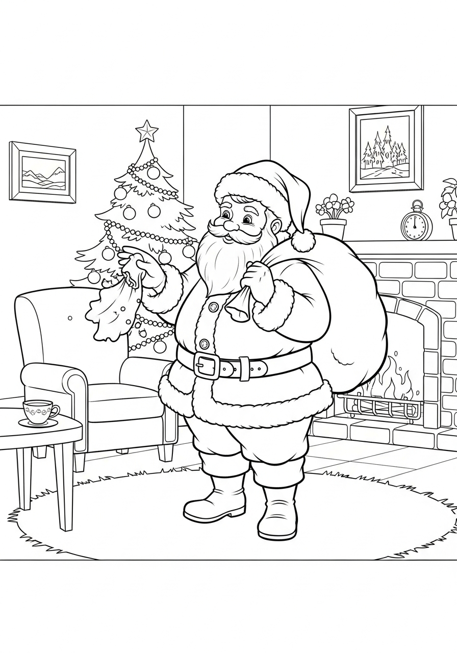 Santa Claus Coloring Pages 8 Santa Claus coming out fireplace coloring page