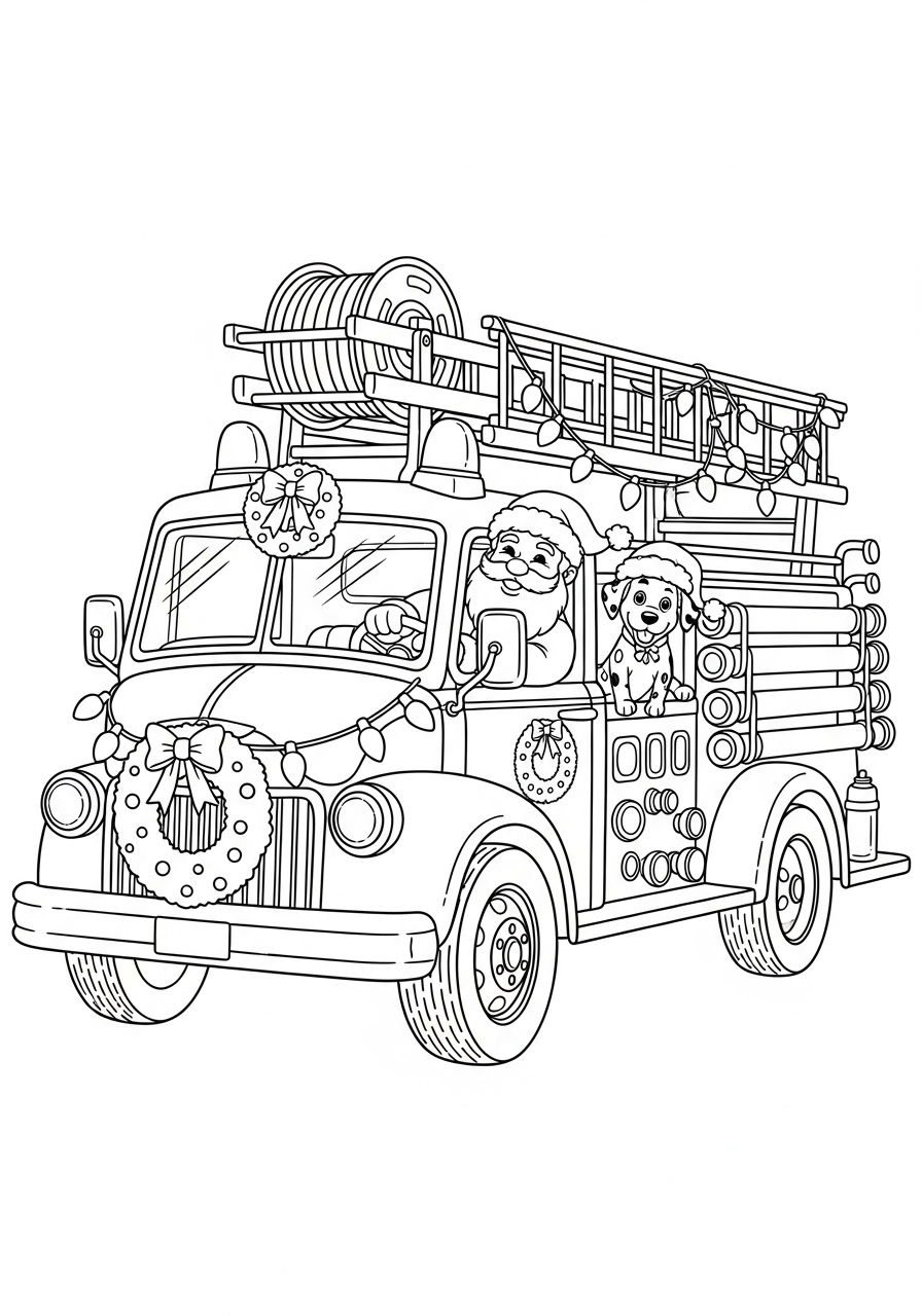 Fire Truck Coloring Pages 20 Santa Claus driving fire truck coloring page