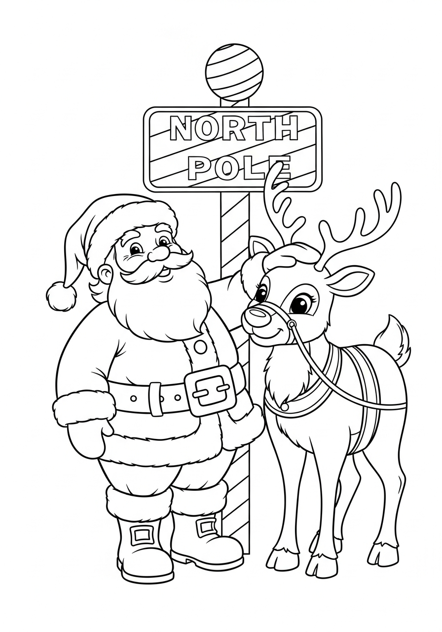 Reindeer Coloring Pages 27 Santa Claus patting reindeer head coloring page
