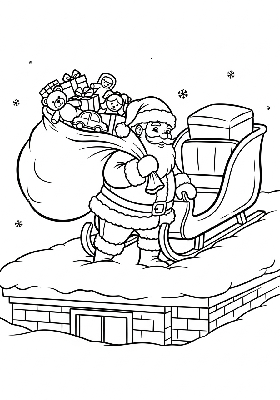 Santa Claus Coloring Pages 10 Santa Claus stepping on roof coloring page