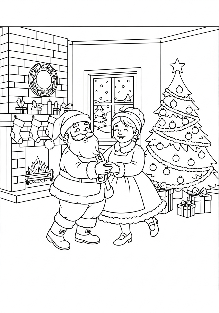 Santa Claus Coloring Pages 11 Santa dancing with Mrs Claus coloring page