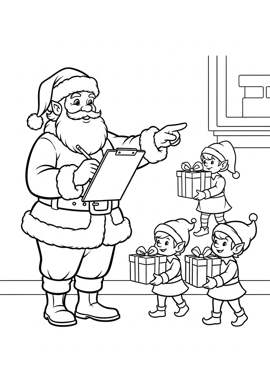 Santa Claus Coloring Pages 12 Santa directing elves in workshop coloring page