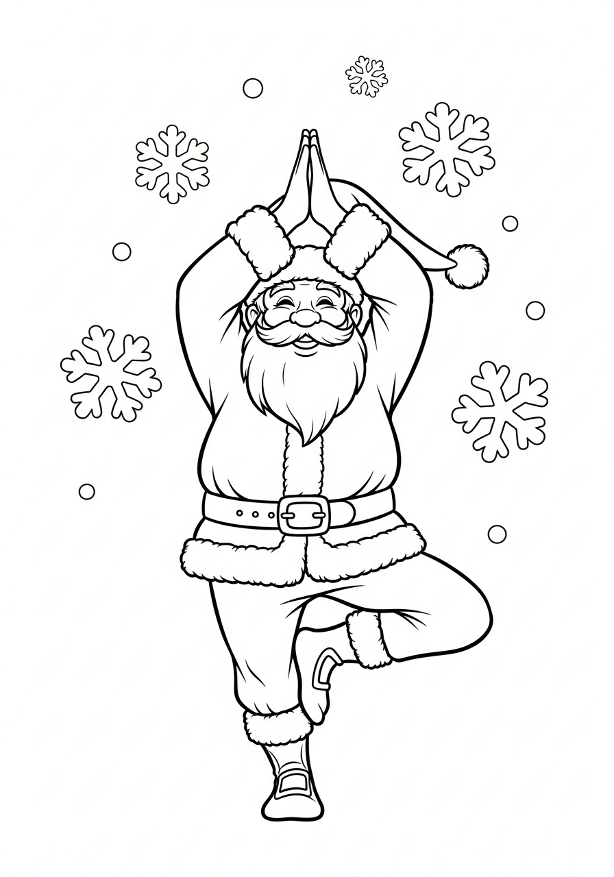 Santa Claus Coloring Pages 13 Santa doing yoga tree pose coloring page