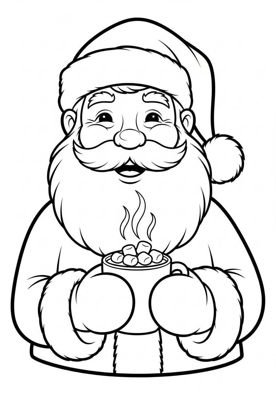 Santa Claus Coloring Pages 14 Santa drinking hot cocoa mug coloring page