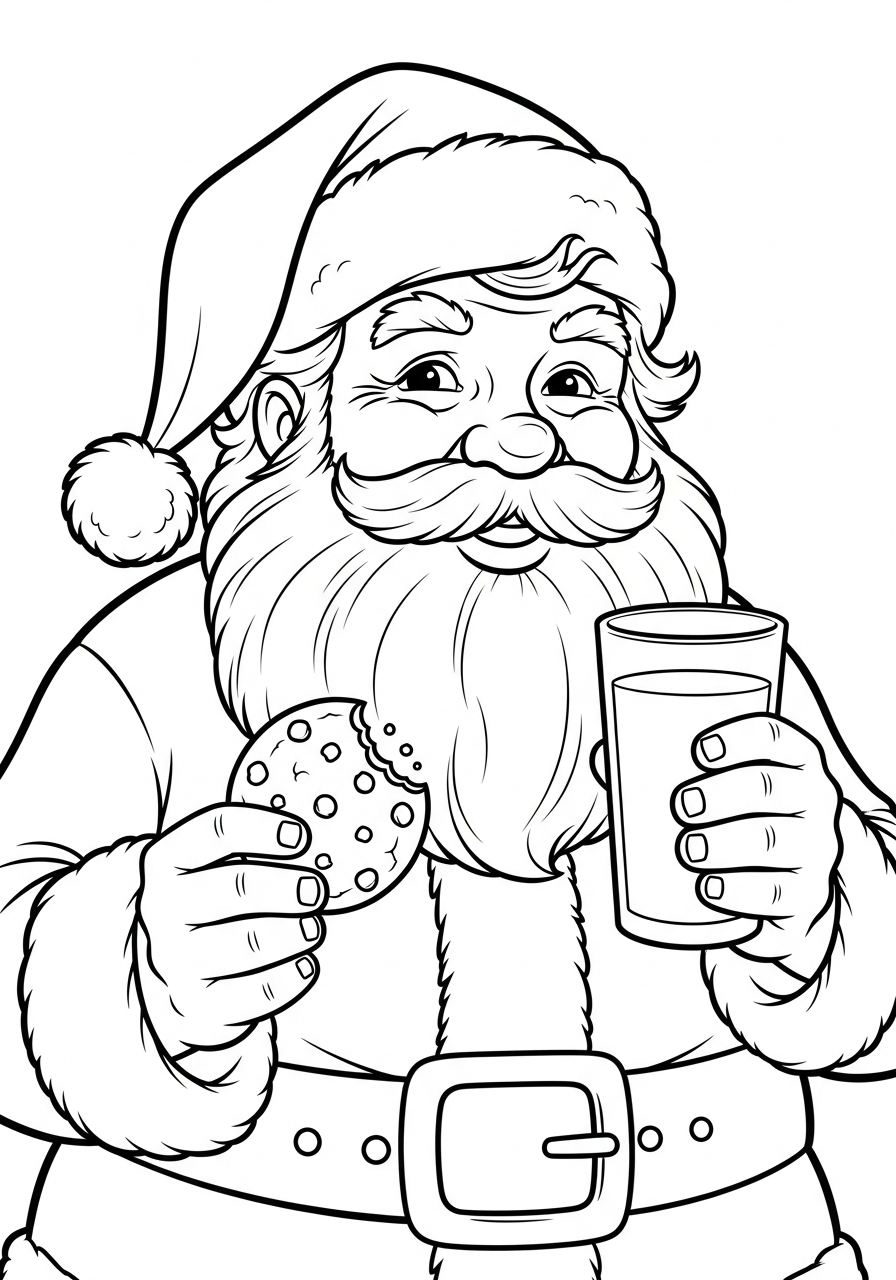 Santa Claus Coloring Pages 15 Santa eating cookies and milk coloring page