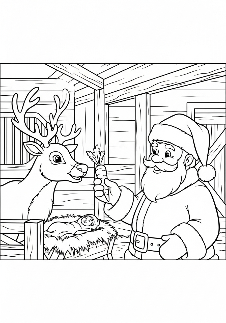 Santa Claus Coloring Pages 16 Santa feeding carrot to reindeer coloring page