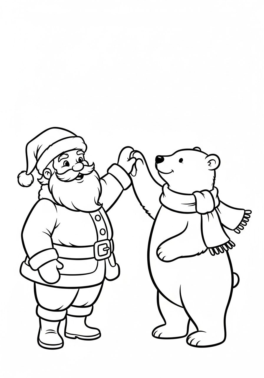 Santa Claus Coloring Pages 18 Santa high five polar bear coloring page
