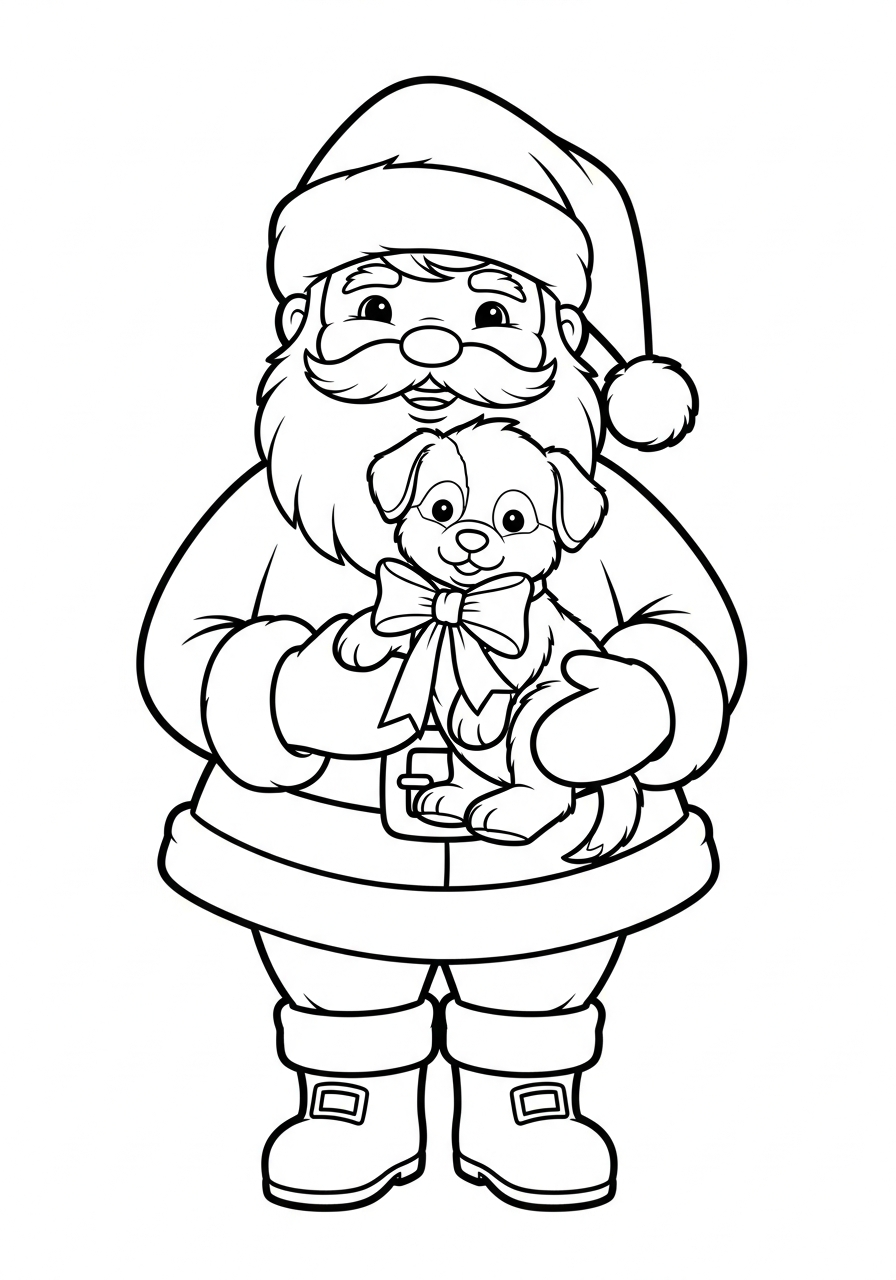 Santa Claus Coloring Pages 19 Santa holding cute puppy gift coloring page