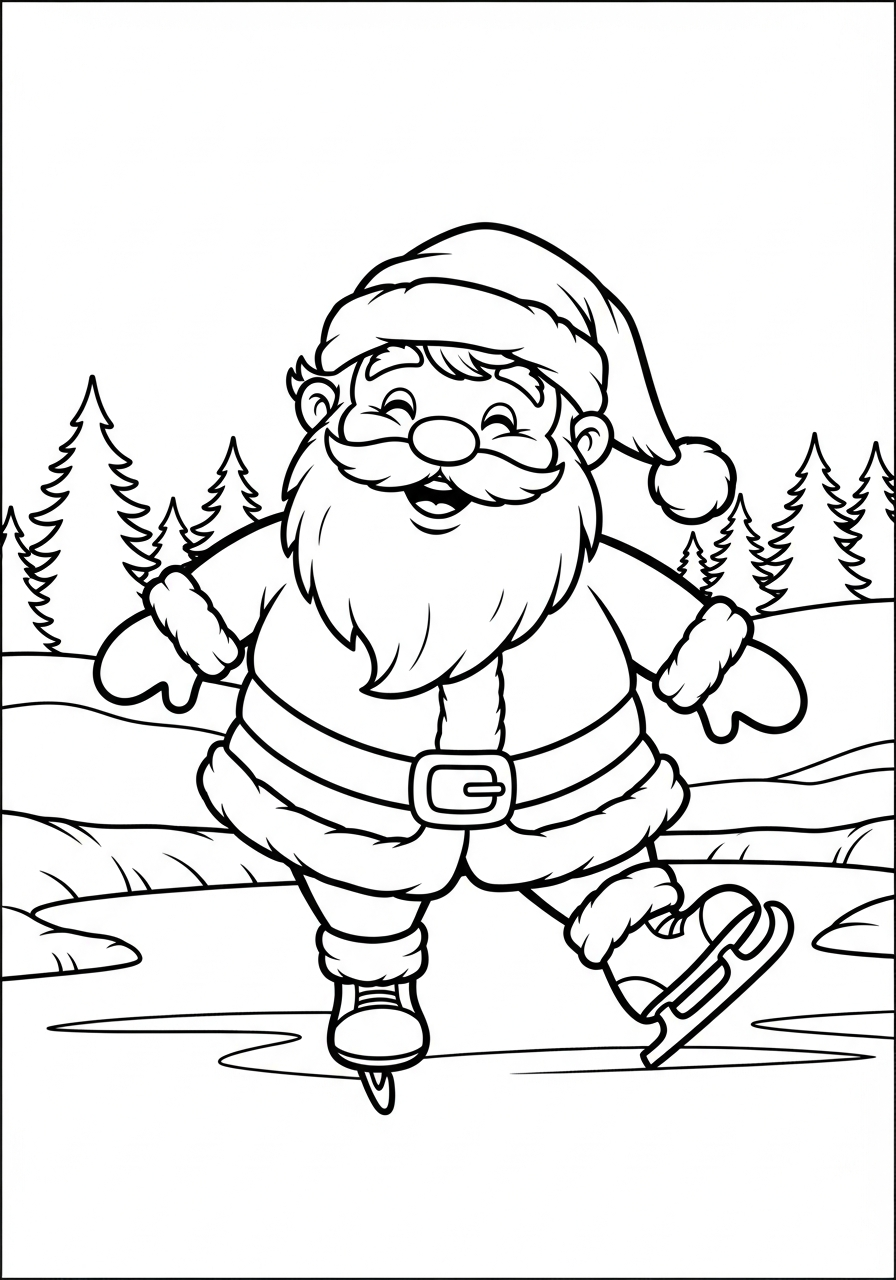Santa Claus Coloring Pages 22 Santa ice skating on pond coloring page