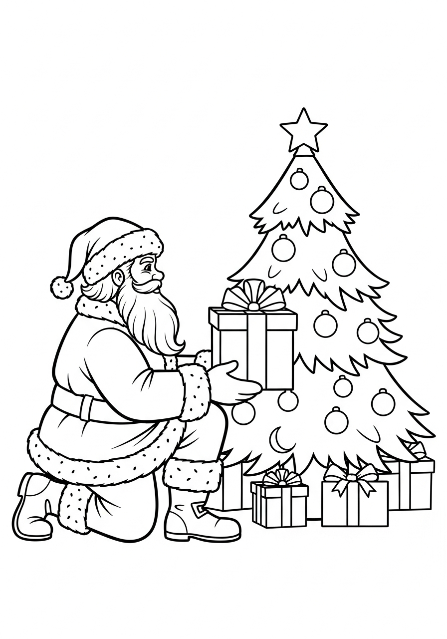 Santa Claus Coloring Pages 24 Santa putting gifts under tree coloring page