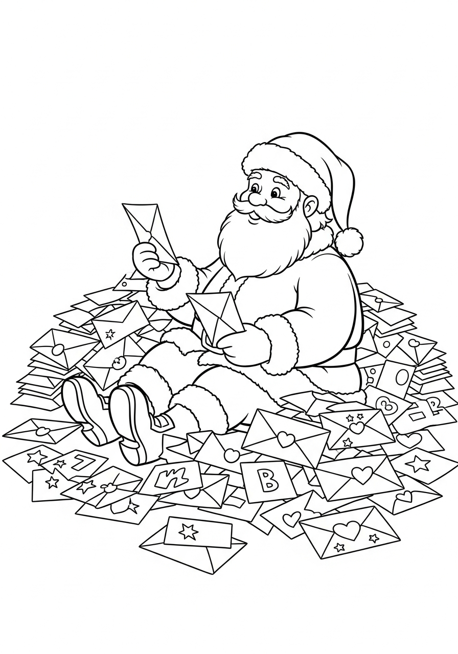 Santa Claus Coloring Pages 25 Santa reading letters from kids coloring page