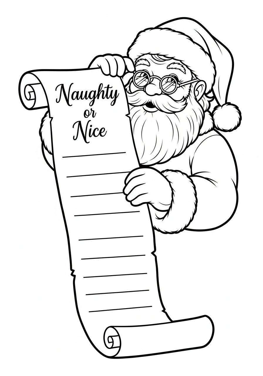 Santa Claus Coloring Pages 26 Santa reading list with glasses coloring page