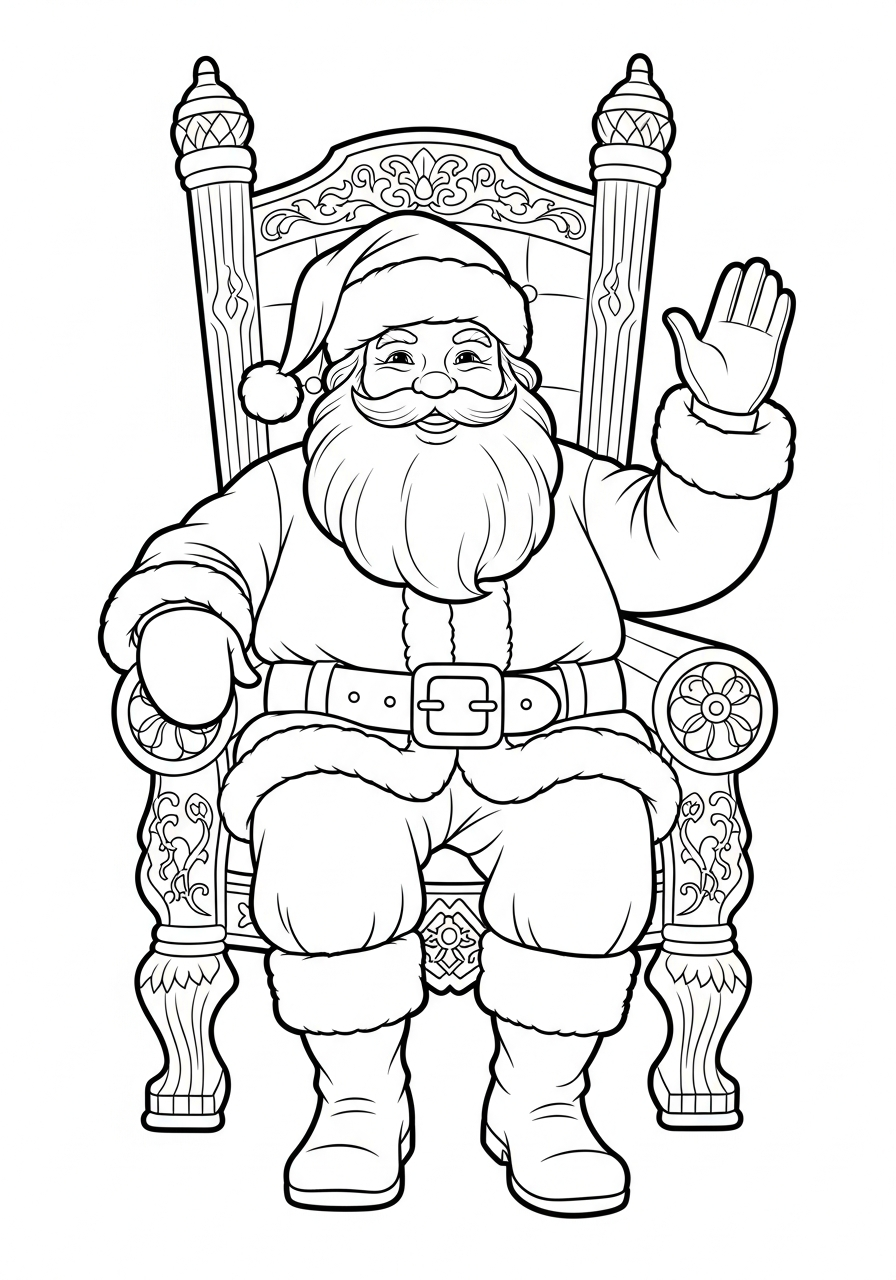 Santa Claus Coloring Pages 28 Santa sitting on grand throne coloring page