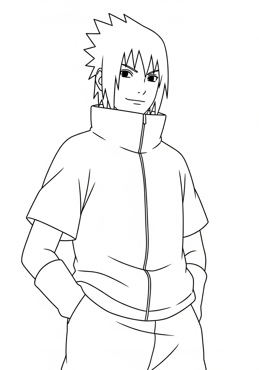 Naruto Coloring Pages 23 Sasuke standing cool in outfit coloring page