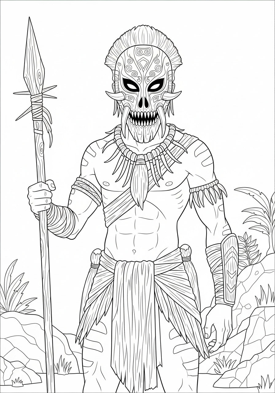 Scary masked warrior Avatar 3 coloring page