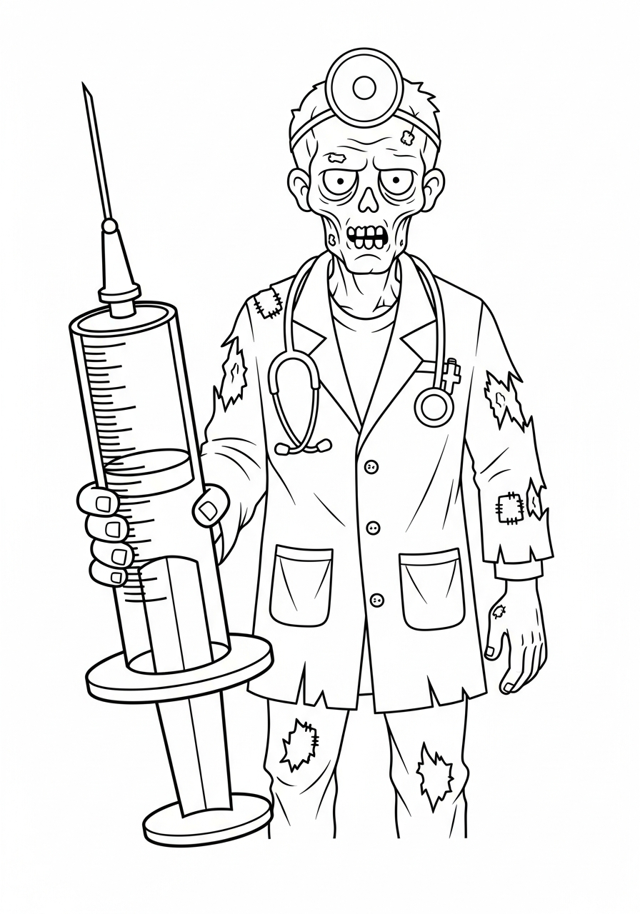 Zombie Coloring Pages 24 Scary zombie doctor holding syringe coloring page