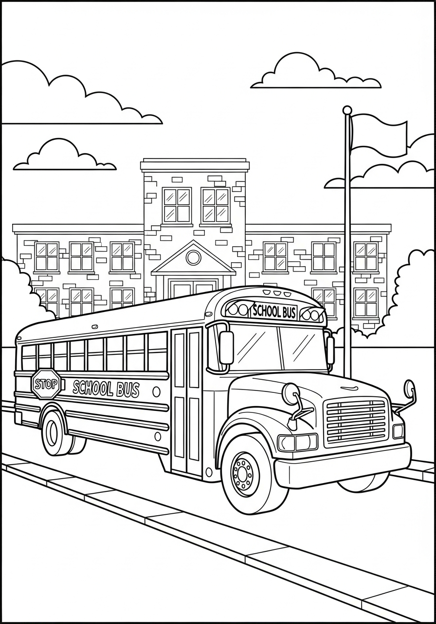 School Bus Coloring Pages 20 School Bus parked at school coloring page