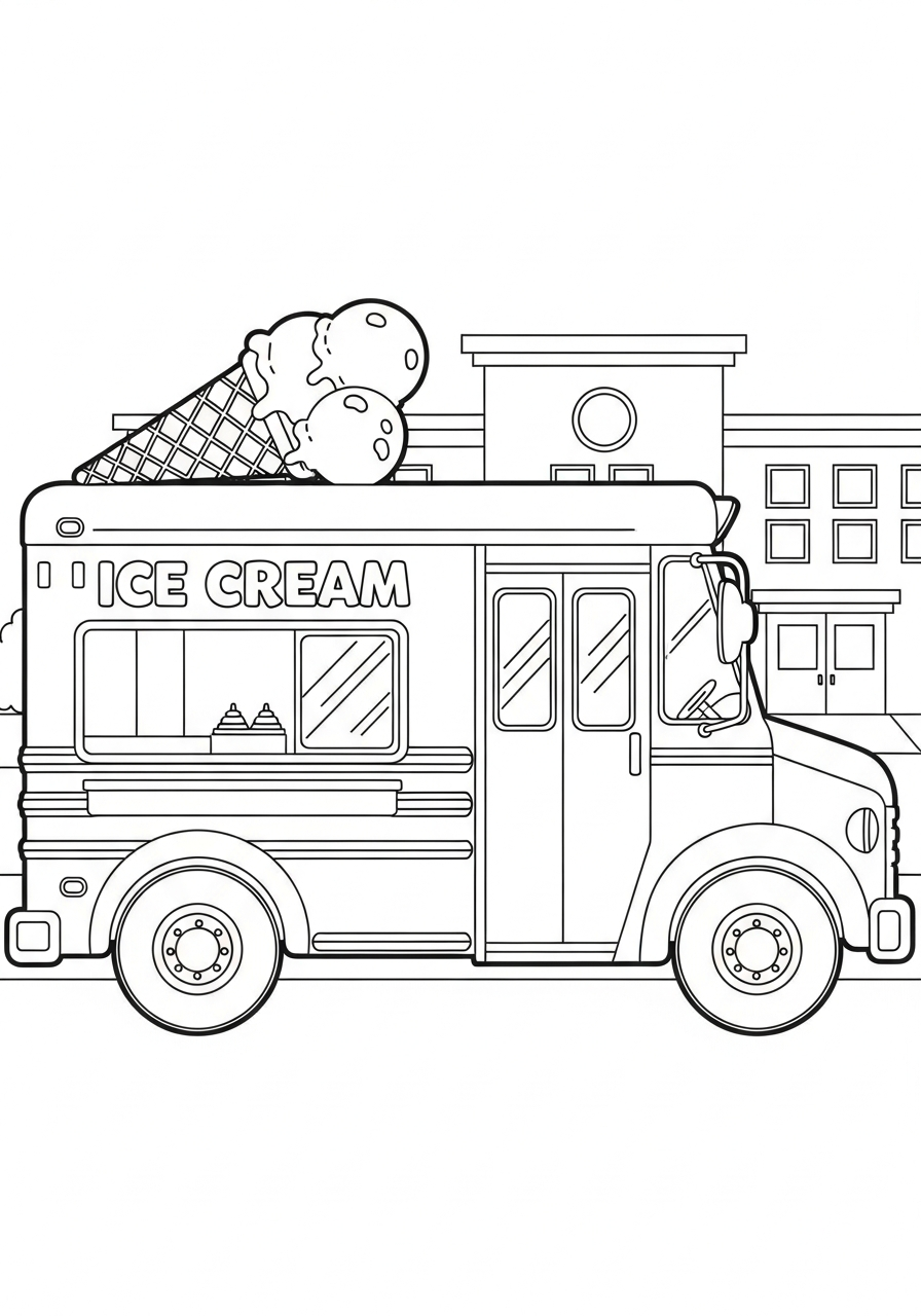 School bus style ice cream truck coloring page