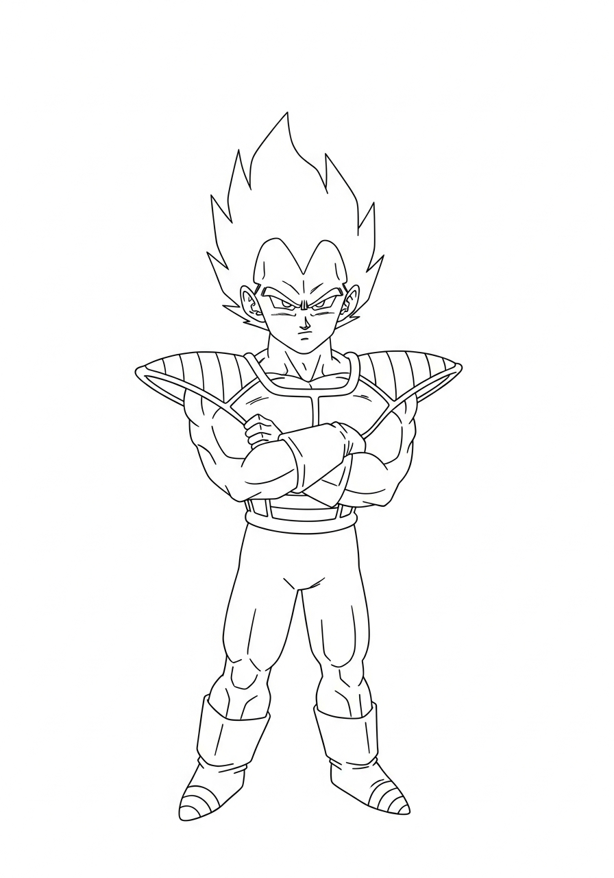 Serious Vegeta with arms crossed coloring page