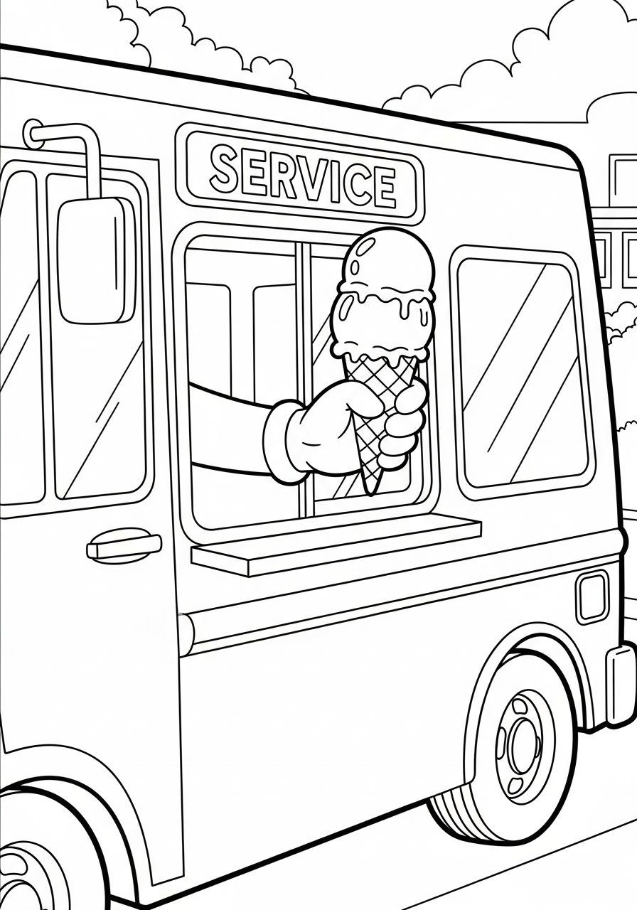 Serving hand from ice cream truck coloring page