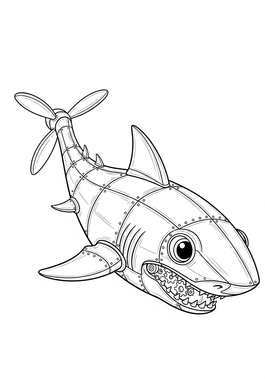 Robot Coloring Pages 34 Shark robot with propeller tail coloring page