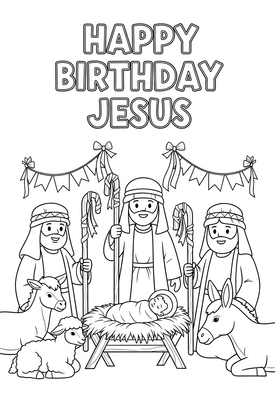 Shepherds with decorated party staffs coloring page