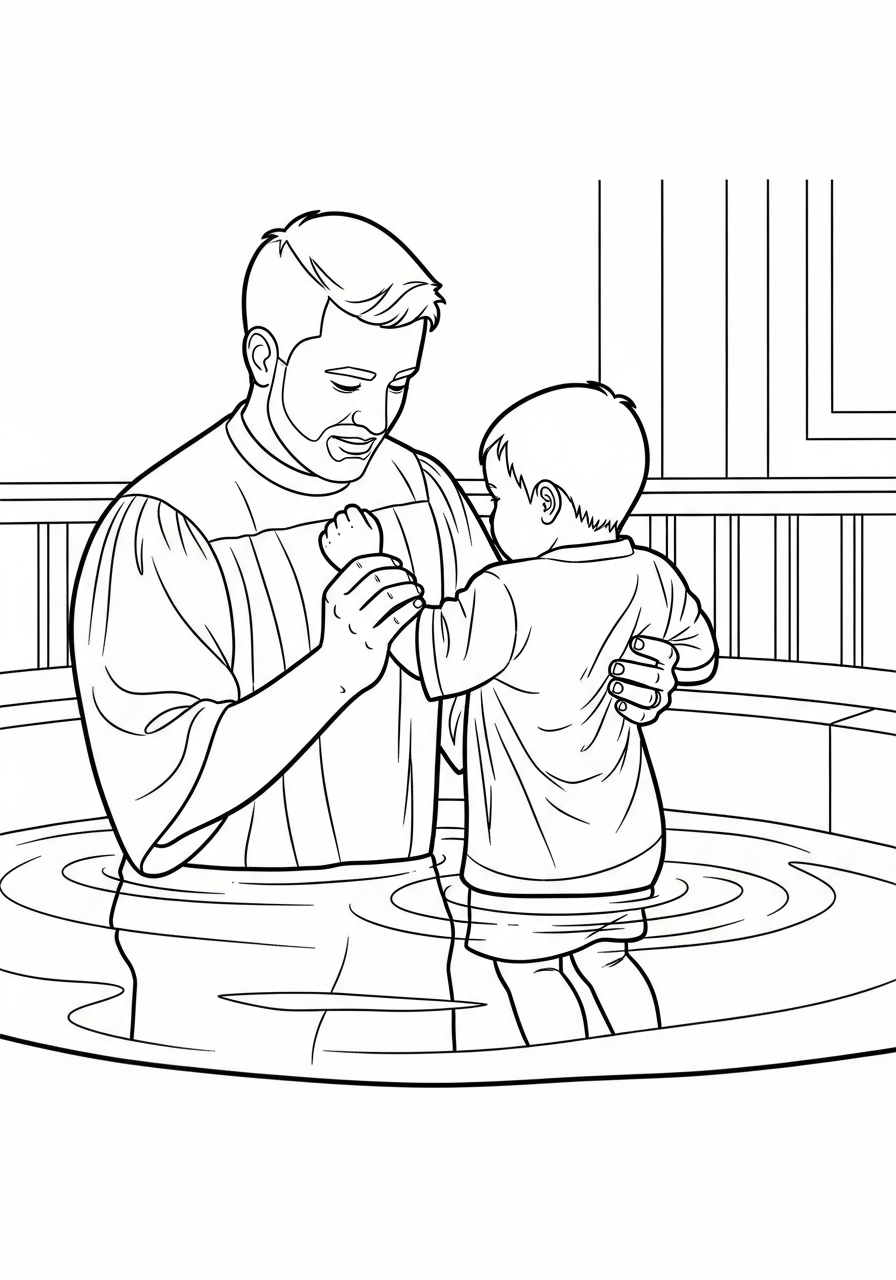 LDS Baptism Coloring Pages 23 Side profile view of baptism action coloring page