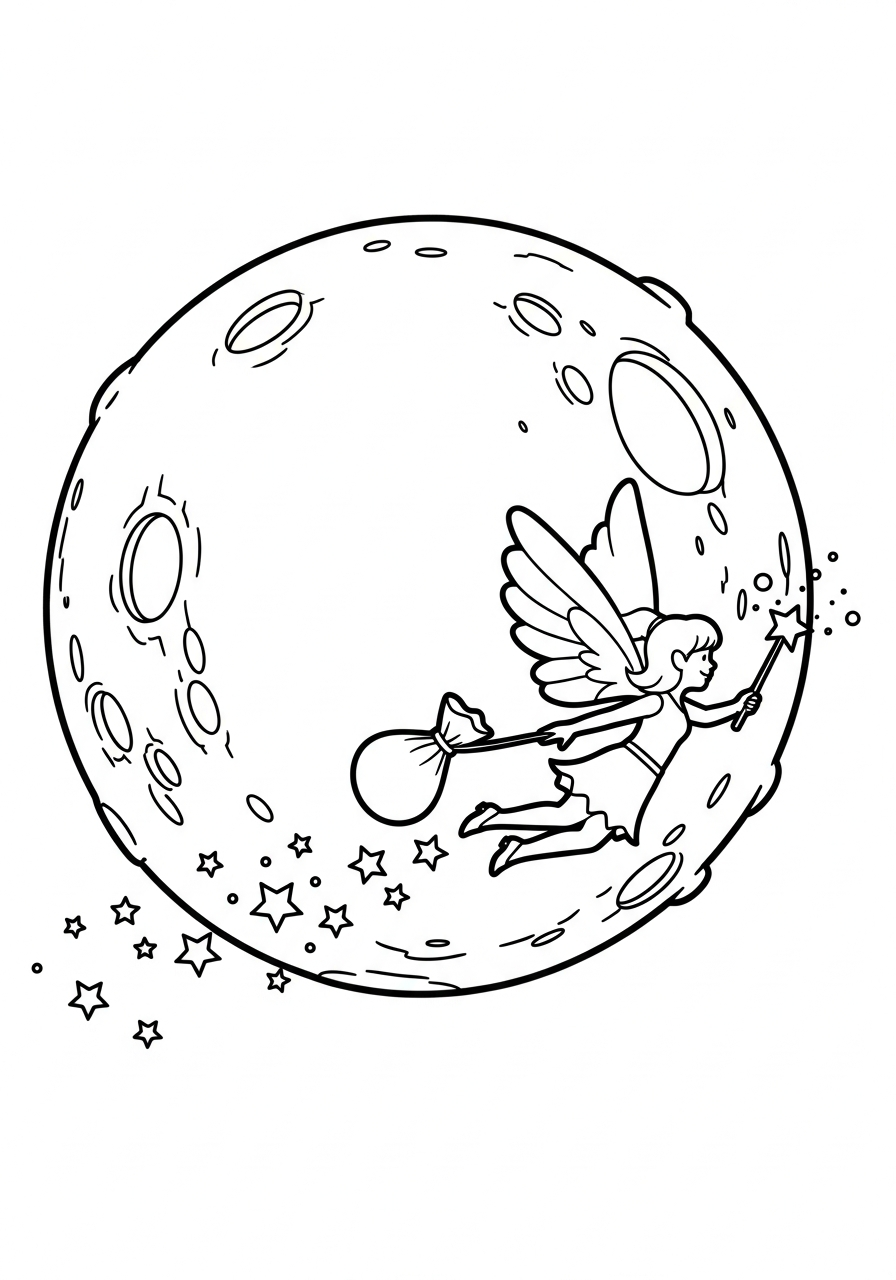 Tooth Fairy Coloring Pages 9 Silhouette of Tooth Fairy flying moon coloring page