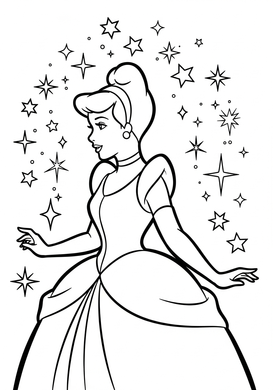 Silhouette profile of Cinderella princess coloring page