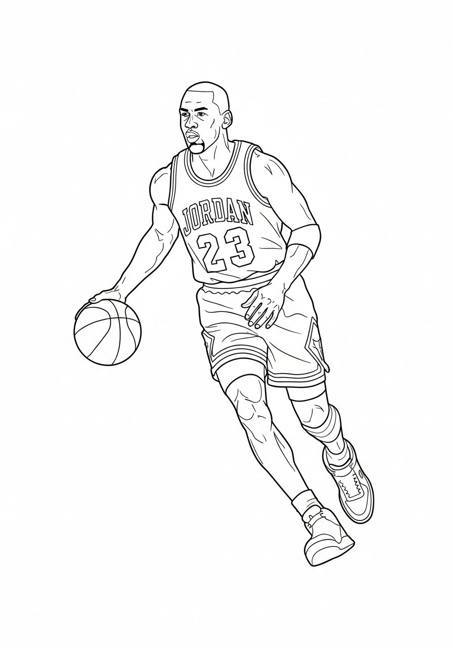 Michael Jordan Coloring Pages 36 Simple Michael Jordan dribbling outline coloring page
