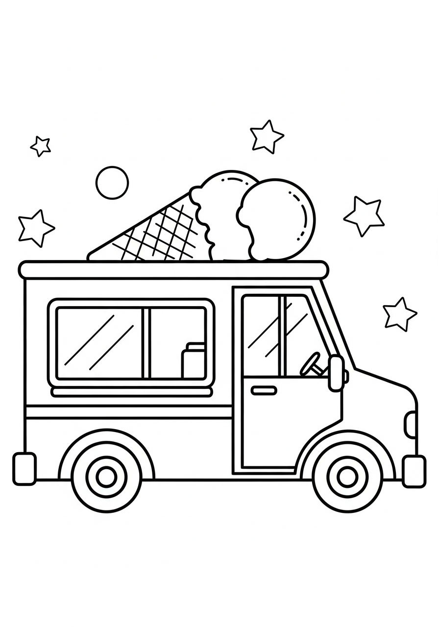 Simple easy toddler ice cream truck coloring page