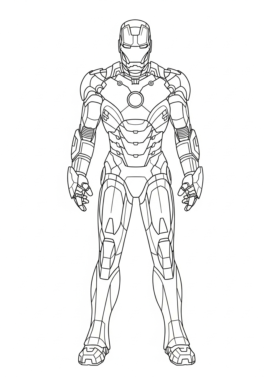 Iron Man Coloring Pages 28 Simple standing Iron Man hero coloring page