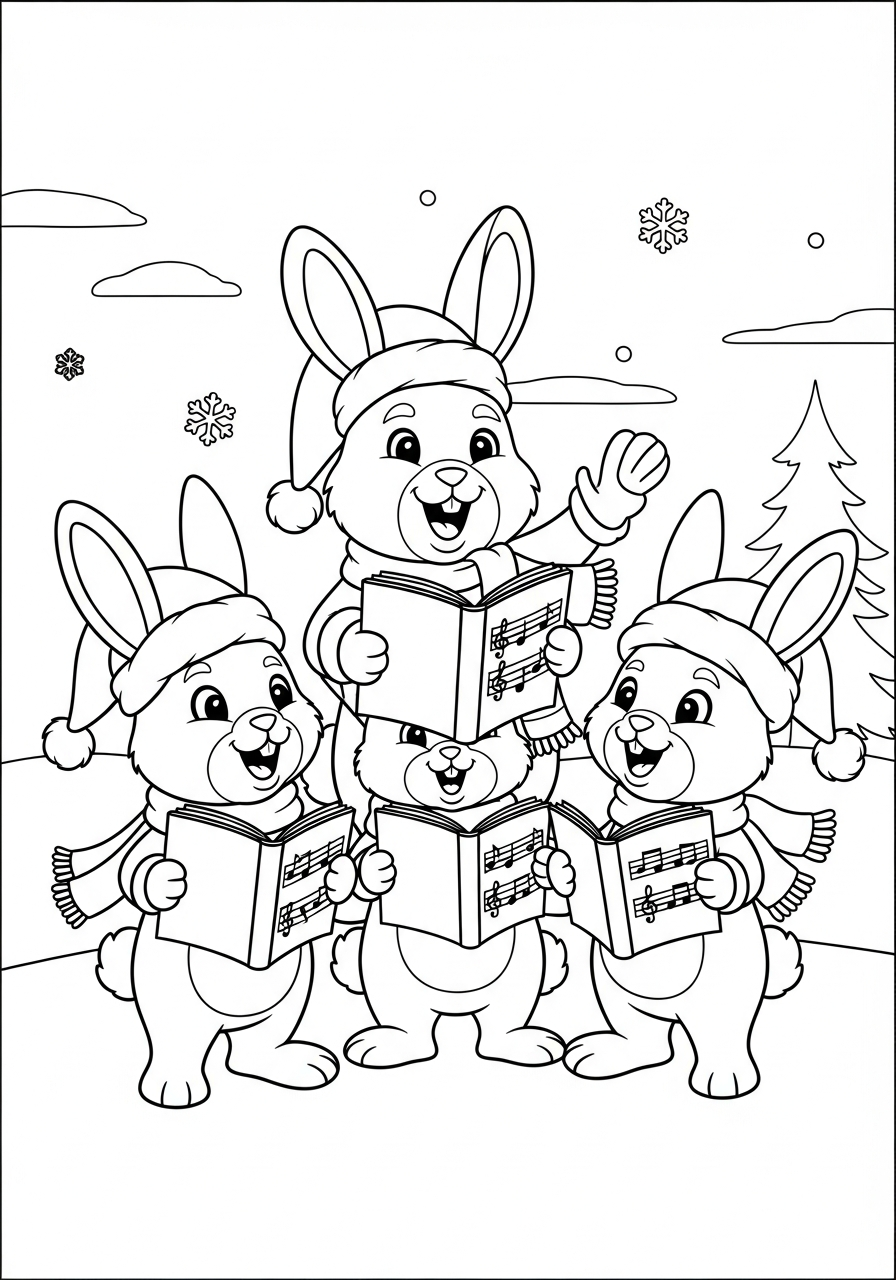 Christmas Bunny Coloring Pages 22 Singing carols Christmas Bunny coloring page