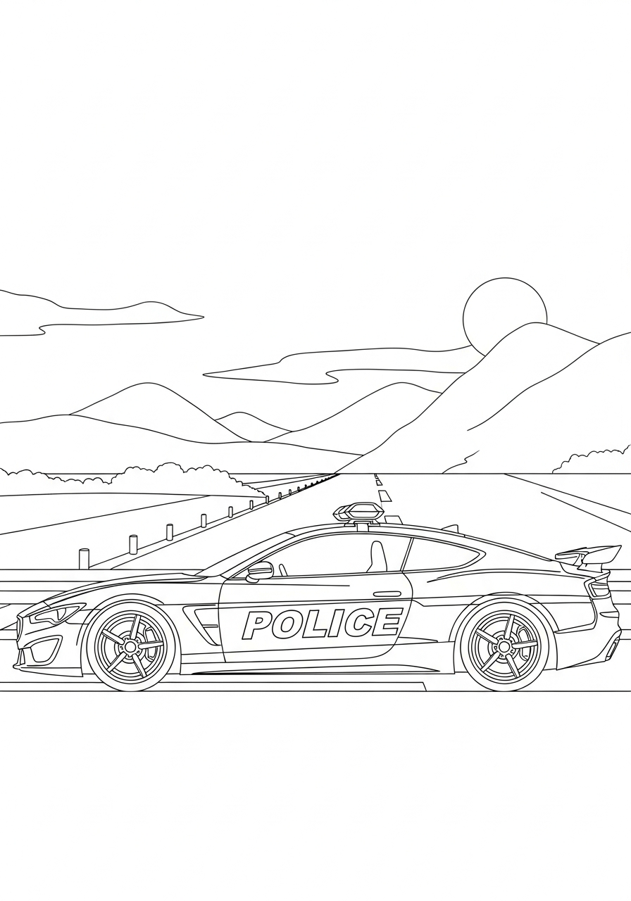 Police Car Coloring Pages 26 Sleek modern police car side coloring page