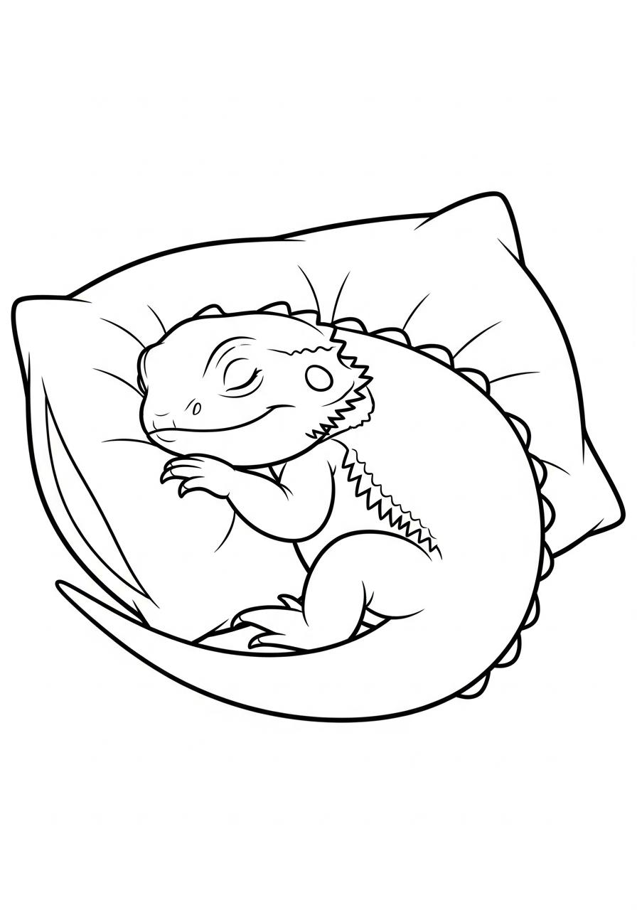 Bearded Dragon Coloring Pages 32 Sleeping Bearded Dragon on pillow coloring page