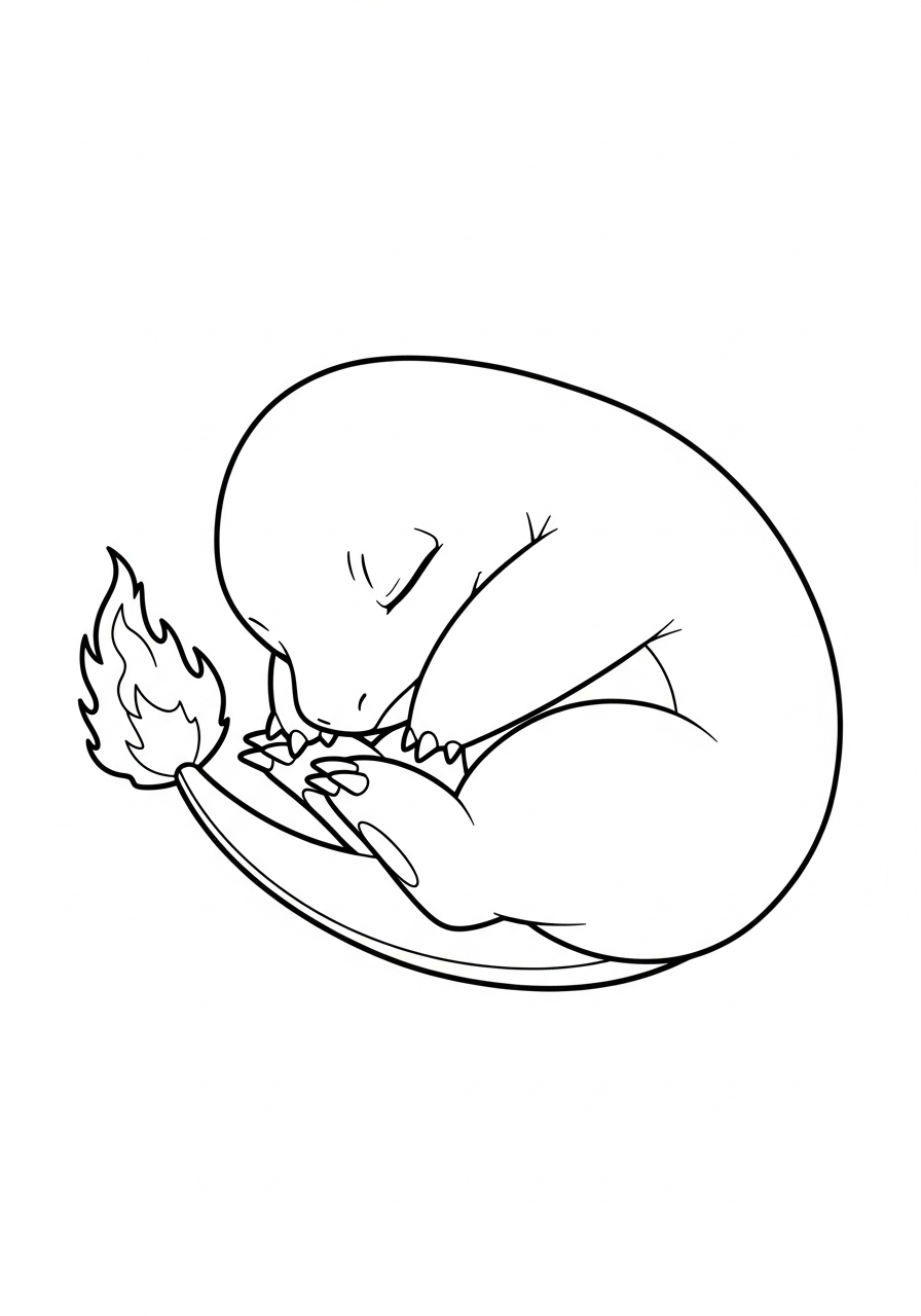 Charmander Coloring Pages 27 Sleeping Charmander curled up cute coloring page