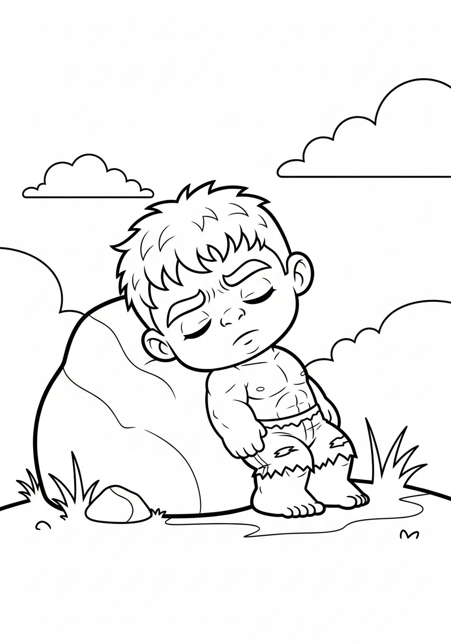 Sleeping Chibi Hulk napping rock coloring page